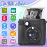 ESOXOFFORE Kids Camera Instant Print, Christmas Birthday Gifts for Kids Age 3-12, Selfie Digital Camera with 1080P Videos,Toddler Portable Travel Cameras Toy for 4 5 6 7 8 9 Year Old Boys Black