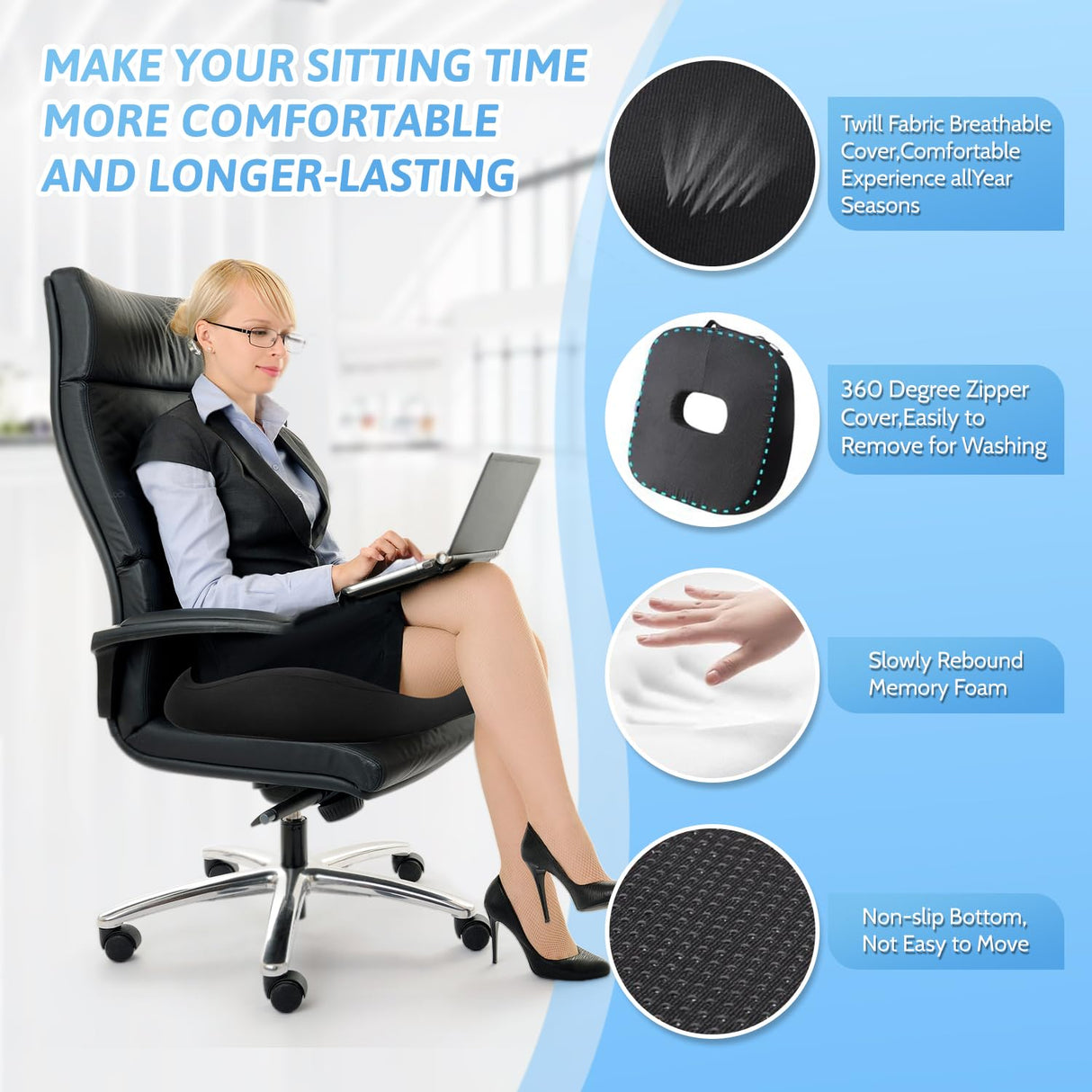 Donut Pillow, Hemorrhoid Pillow for Sitting, Donut Pillow for Tailbone Pain Relief Cushion, Two Humps Hip Comfortable Design, Doughnut Pillow, Butt Pillows for Postpartum Pregnancy, XL Size Black