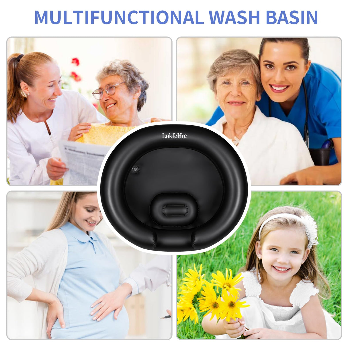 LOKFEHRE Large Portable Inflatable Hair Washing Basin for Bedridden - Wash Hair in Bed with Inflatable Shampoo Bowl.For Elderly,Disabled,Injured,Ideal Inflatable Sink for Locs Detox (Black)