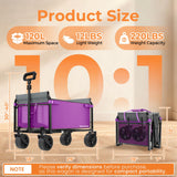 Holacamking Portable Collapsible Wagon Cart, Foldable Cart with Removable Side, Utility Groceries Wagon for Dogs Pets Camping Beach Shopping Sports Gardeing Fishing, Purple
