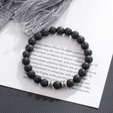 Personalized Beads Bracelets for Men Chakra Stone Bracelets Custom Initial Name Bracelet Mens Malachite Tiger Eye Lava Stone Bracelet Gifts for Him (Black-Lava-silver-2)