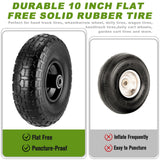 2 Pcs 4.10/3.50-4" Tire and Wheel Flat Free, 10 Inch Solid Rubber Tires with 5/8" Axle Bore Hole, 2.2" Offset Hub for Hand Truck, Wheelbarrow, Gorilla Cart, Garden Wagon Cart, Dolly, Utility Cart