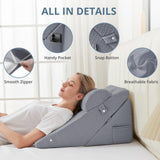 Sasttie Wedge Pillow for Headboard, Adjustable Bed Wedge Pillow Set with Orthopedic Memory Foam Neck Cushion – for Acid Reflux, Neck & Back Support, and Post-Surgery Recovery, Dark Grey
