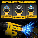 20V Cordless Drill Set,Electric Power Drill Cordless,Power Drill Drivers,Electric Screwdriver - 2.0Ah Batteries, 30Nm，21+1 Torque,2 Speed, Built-in LED,Kit for Home, Yellow