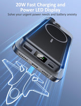 Magnetic Portable Charger, 10000mAh Power Bank, 5 in 1 Portable Charger with Built in Cable, 20W Fast Charging for Magsafe Battery Pack Compatible with iPhone 16/15/14/13 Pro/Pro Max, Samsung Series