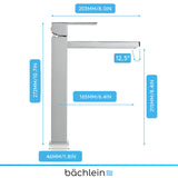Bächlein High Faucet for Bathroom [Angular - Chrome] - Extra High Tap with 215mm Spout Height for Countertop Washbasin, Washbasin Water Tap High Spout