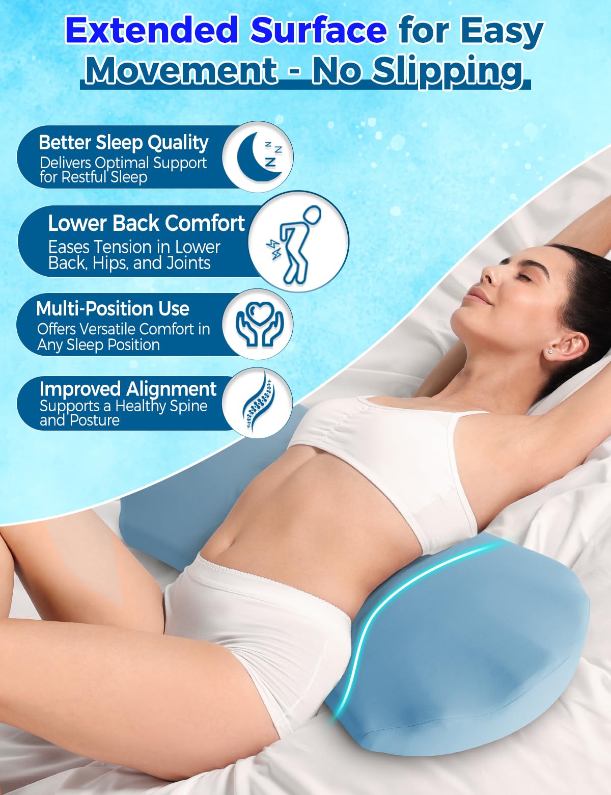 Lower Back Pain Relief Pillow for Sleeping Memory Foam Lumbar Support Pillow for Side Back Sleepers - Ergonomic Cooling Waist Pillow - Back Pain Relief Wedge Cushion Bolster Pillow for Bed, Car, Sofa