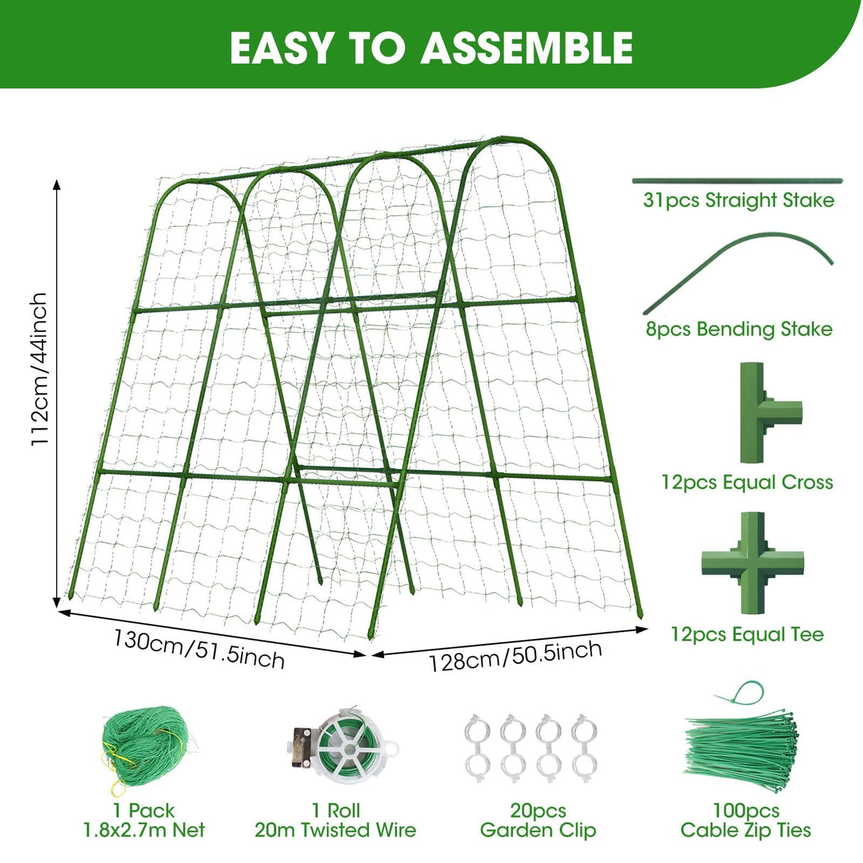 SHCCPPJ U-Shape Cucumber Trellis for Raised Bed 51.5''Lx50.5''Wx44''H