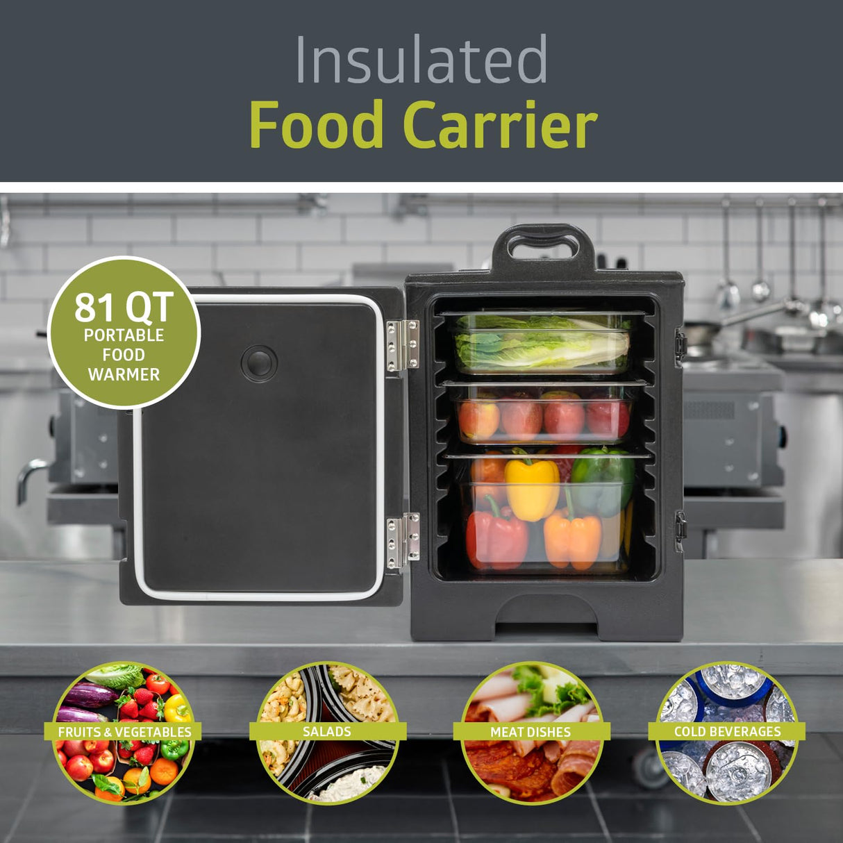 Pearington 81 Quart End-Loading Insulated Food Pan Carrier for 5 Full-Size Pans, Black, 2 Pack