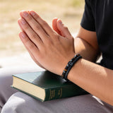 Fathers Day Cross Bracelet Gifts for Men Him - Triple Protection Healing Hematite Black Obsidian Tiger Eye Beaded Rosary Bracelets, Faith Religious Catholic Christian Communion Gift, Joshua 1:9