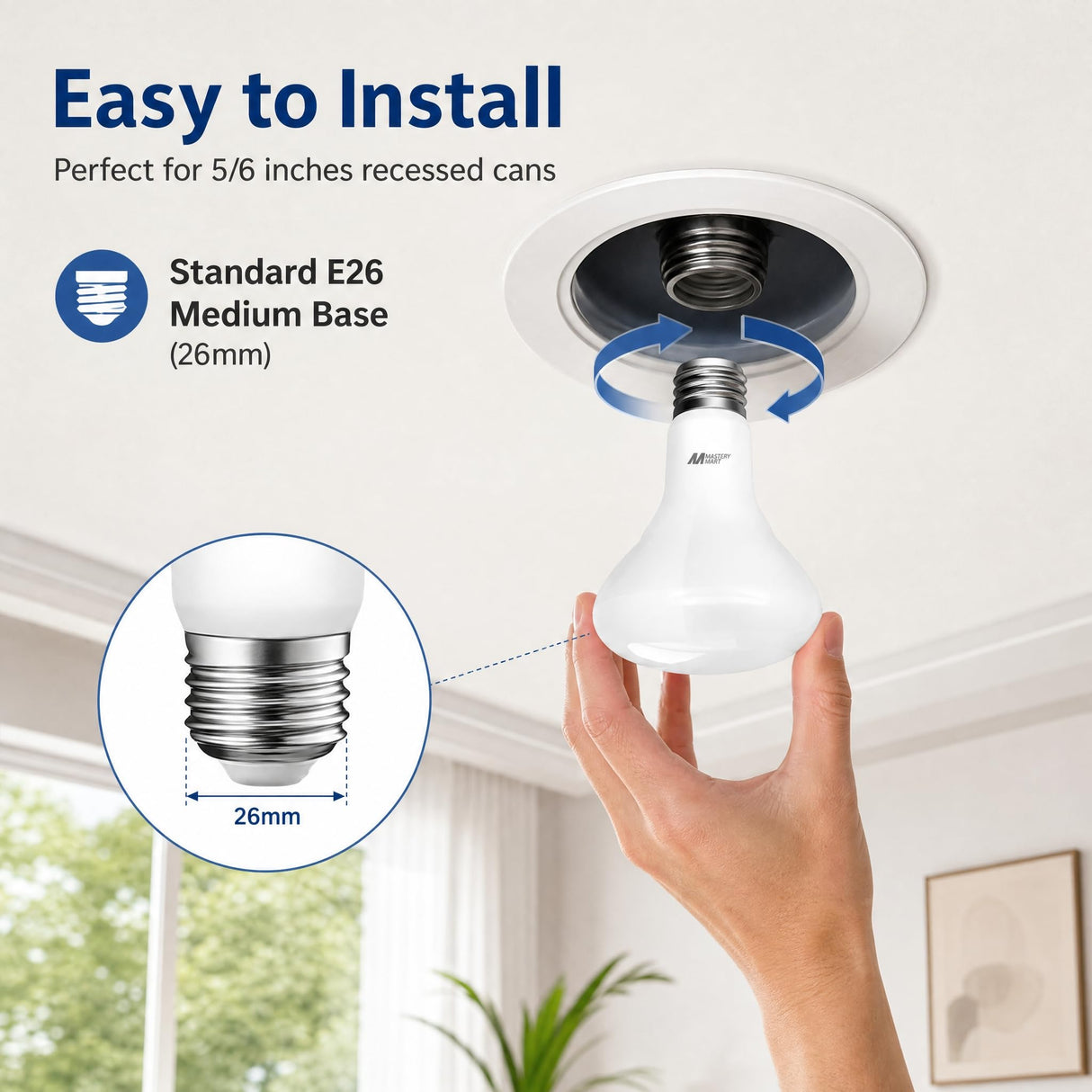 MASTERY MART 12 Pack BR30 LED Light Bulb, E26 Led Bulb 65 watt, 5000K Daylight 10W Dimmable 700 Lumen，Recessed Wide Flood Light Bulb for Indoor Kitchen Ceiling