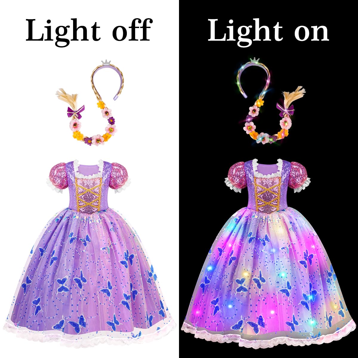 Meland Light Up Princess Dress for Girls, Dress Up Toy Gift Set(7-8 Years)