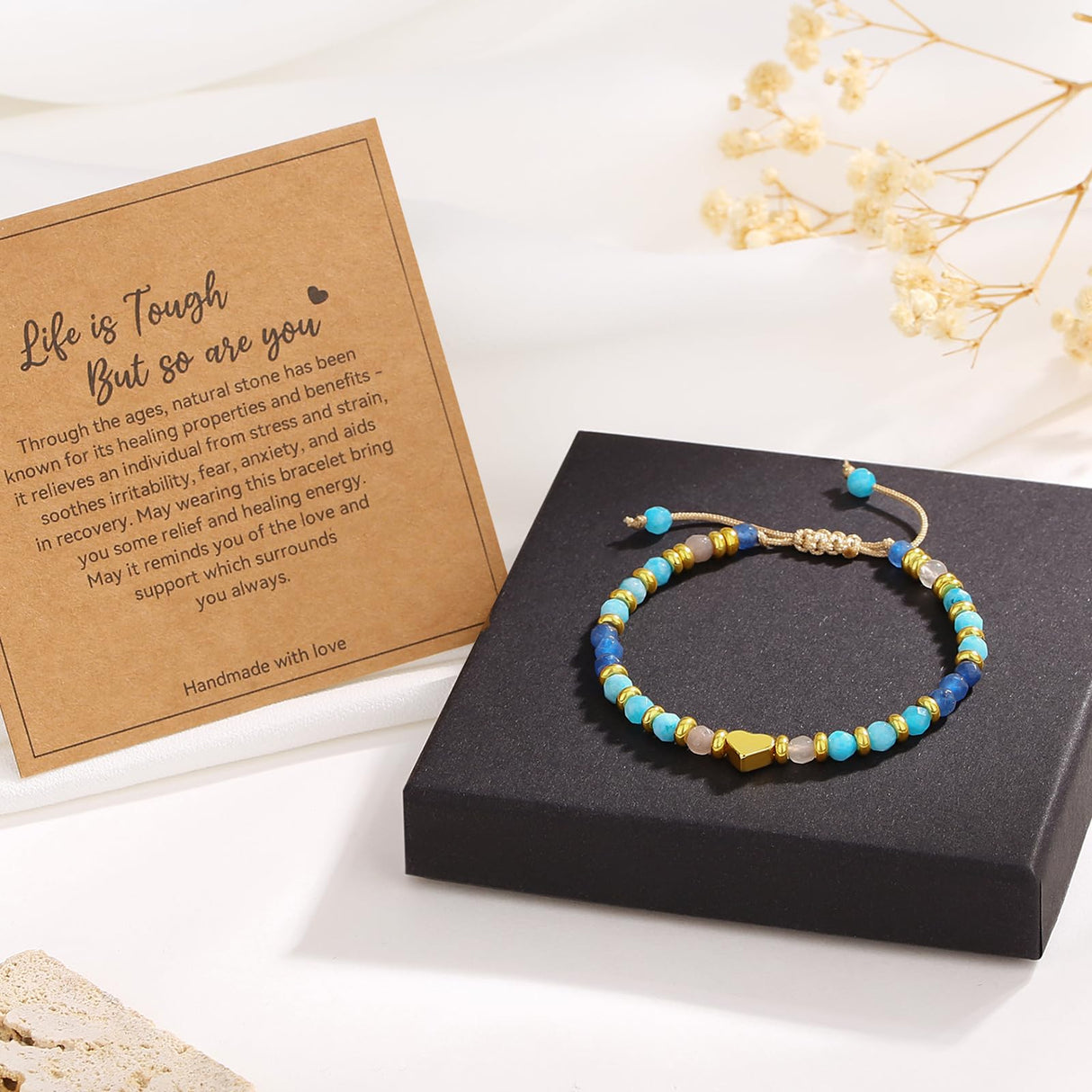 yupoxiu Inspirational Gifts for Women Birthday - Natural Stone Bracelets, Thinking of You Get Well Soon Gifts for Women Friend Sister (G-Blue Aventurine & Life)