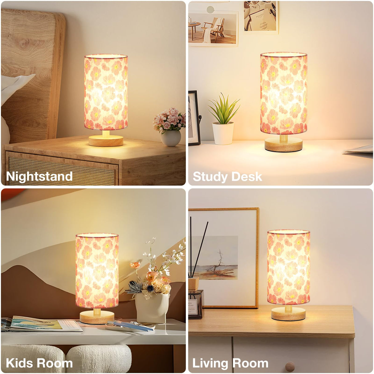 Fenmzee Cherry Table Lamp for Bedroom - Inline Control, Small Bedside Lamp with 3000K A15 LED Blub, Easy Assembly (Cherry Cream Shade, 9" Inline Control)