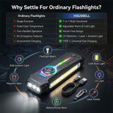 Flat EDC Flashlight, 1800 Lumens Rechargeable Pocket Light with UV & RGB, Stepless Dimming Magnetic Work Light Slim Stainless Steel Flashlight with Red Light for Cats, USB-C for Camping Home Emergency