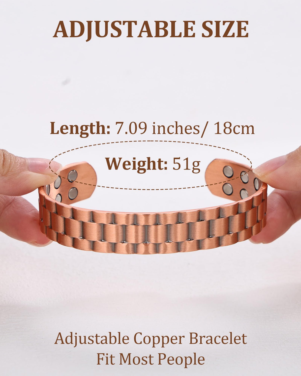 BioMag Magnetic Copper Bracelet for Men, 99.99% Pure Copper Cuff Bangle with 18 Magnets (3500 Gauss), Adjustable Size, Brick Pattern