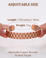 BioMag Magnetic Copper Bracelet for Men, 99.99% Pure Copper Cuff Bangle with 18 Magnets (3500 Gauss), Adjustable Size, Brick Pattern