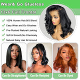 Bob Wig Human Hair 13x6 Body Wave HD Lace Front Wigs Human Hair 200% Density Glueless Lace Frontal Wigs Human Hair Pre Plucked Short Bob Wigs for Black Women Natural Black 14 inch Wavy Human Hair Wig