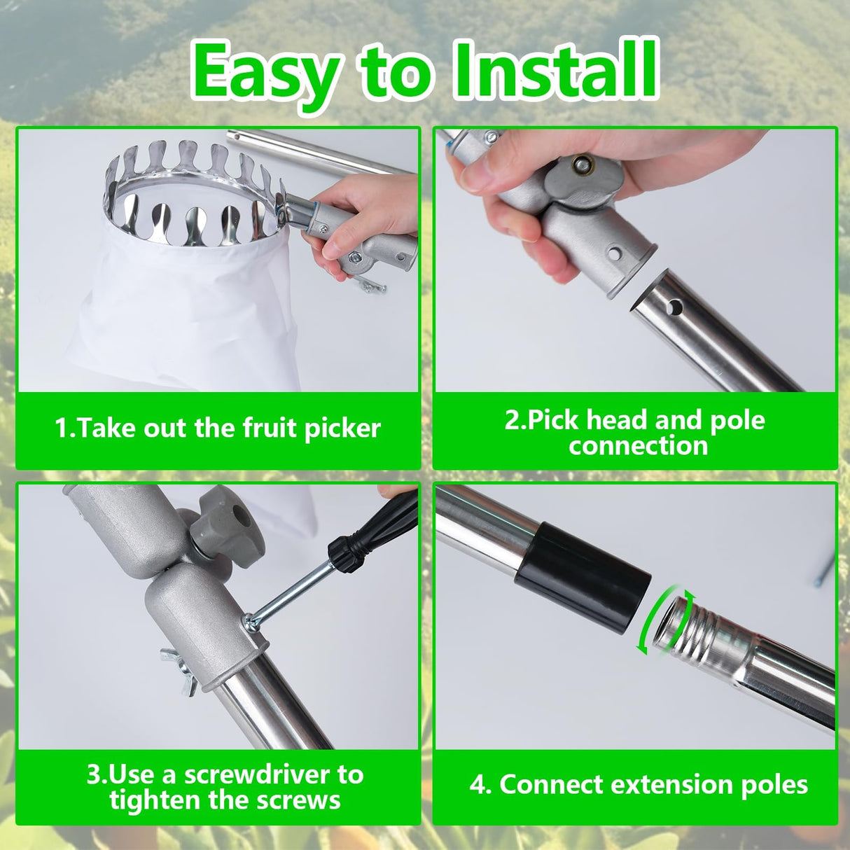 Dreamtop Fruit Picker Pole with Rotatable Basket Telescoping - 13 FT Adjustable Pole with Soft Bag, Lightweight Stainless Steel Fruit Picking Tool for Cherry, Apple, Mango, Orange, Avocado Tree Picker