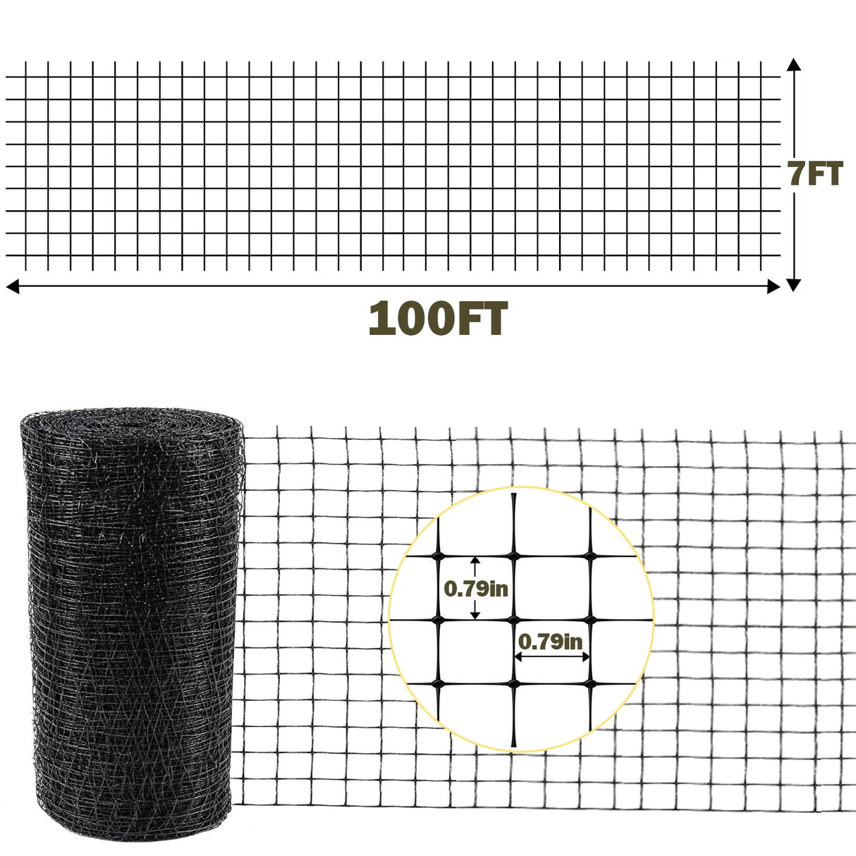 Jollybower Deer Fence Netting, 7 x 100 Feet Heavy Garden Netting Anti Bird Protective Net Reusable for Plants Fruit Trees Vegetables Against Birds Deer Squirrels and Other Animals