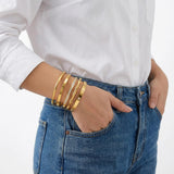 Camhanno Gold Bangle Bracelets for Women Trendy Waterproof - 18K Gold Plated Stackable Bamboo Style Stainless Steel Bracelets Non Tarnish Fashion Jewelry Gifts for Women