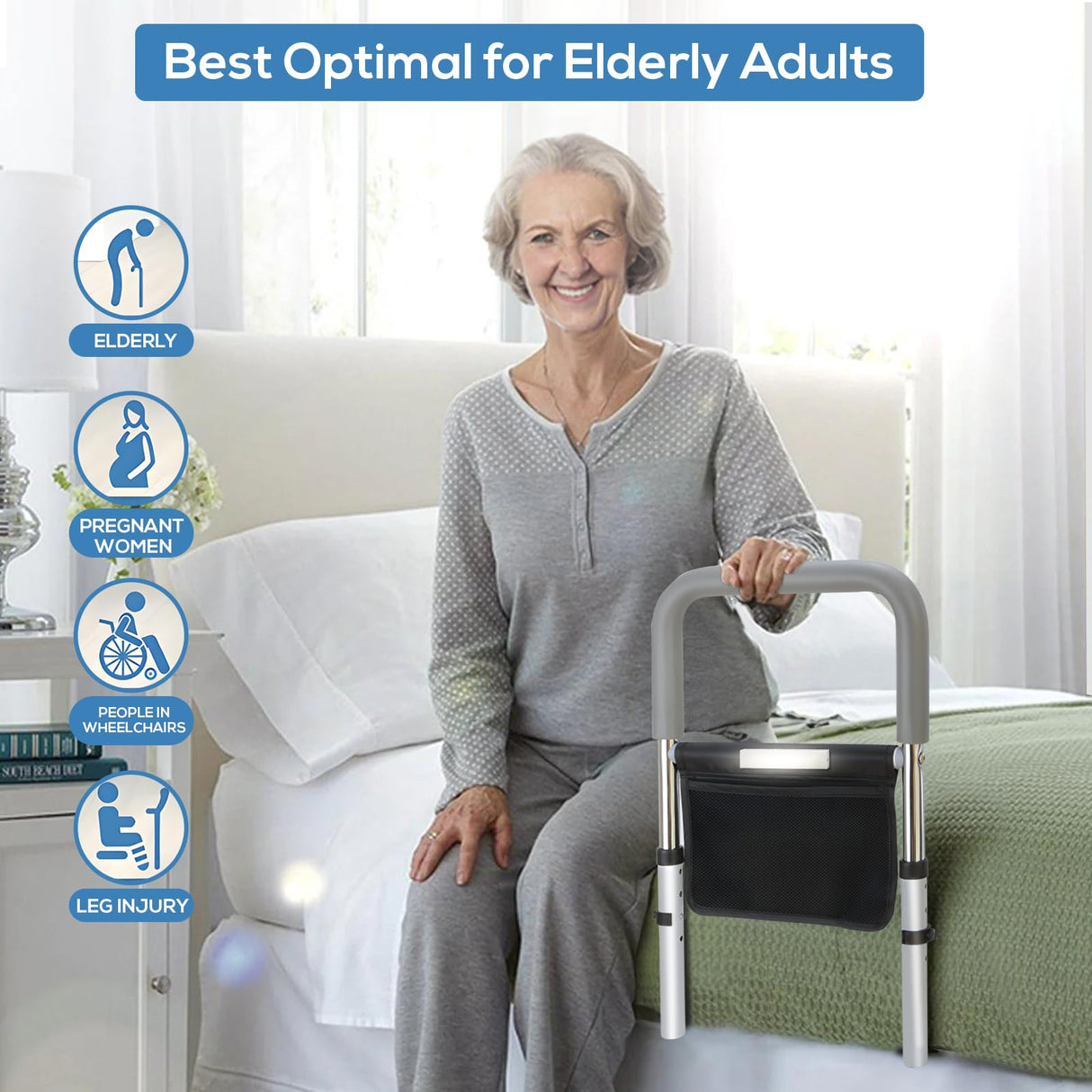 MPINOI Bed Rails for Ederly Adults Safety, Adjustable Height Bed Assist Rails for Seniors Fall Prevent Grab Bar Fits King Queen Full Twin Bed…