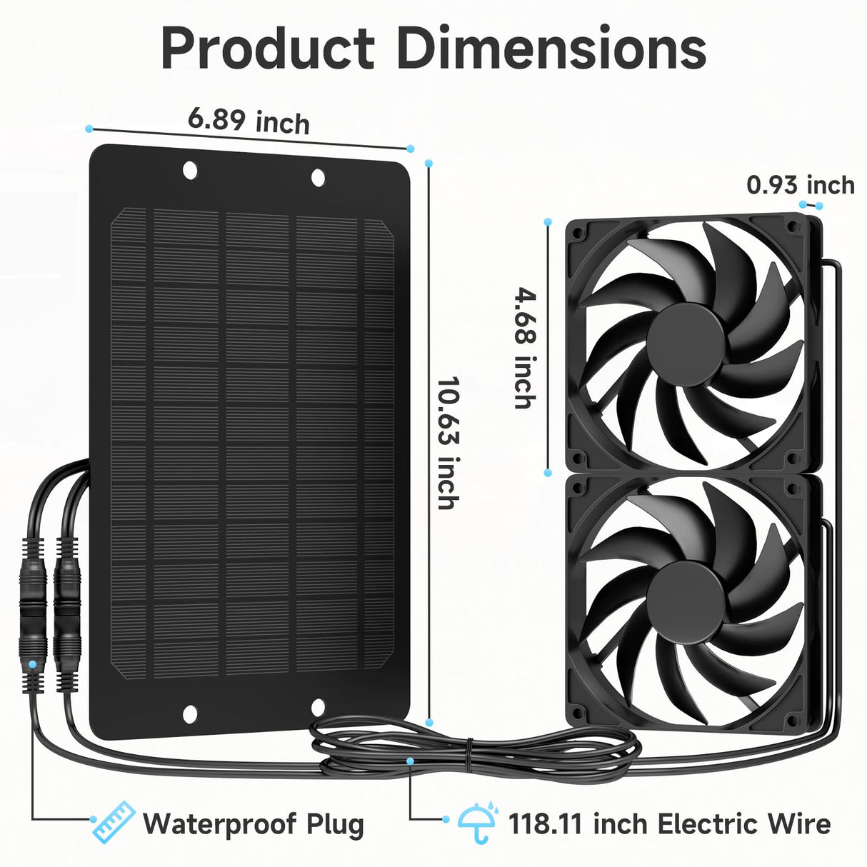 Solar Powered Fan for Outside, IP65 Waterproof Auto On/Off Solar Exhaust Fan Kit wtih 10 Ft Cable for Chicken Coop, Shed, Greenhouse, Pet House Ventilation Accessories