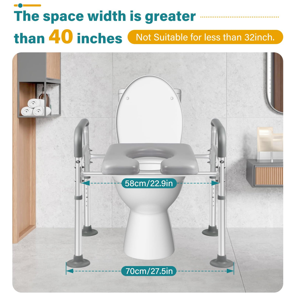Eosprim Toilet Seat Risers for Seniors Elongated, Raised Toilet Seat with Handles, Toilet Safety Frames & Rails for Elderly and Handicap, Elevated Shower Commode Chair with Arms, Toilet Lift Grab Bar