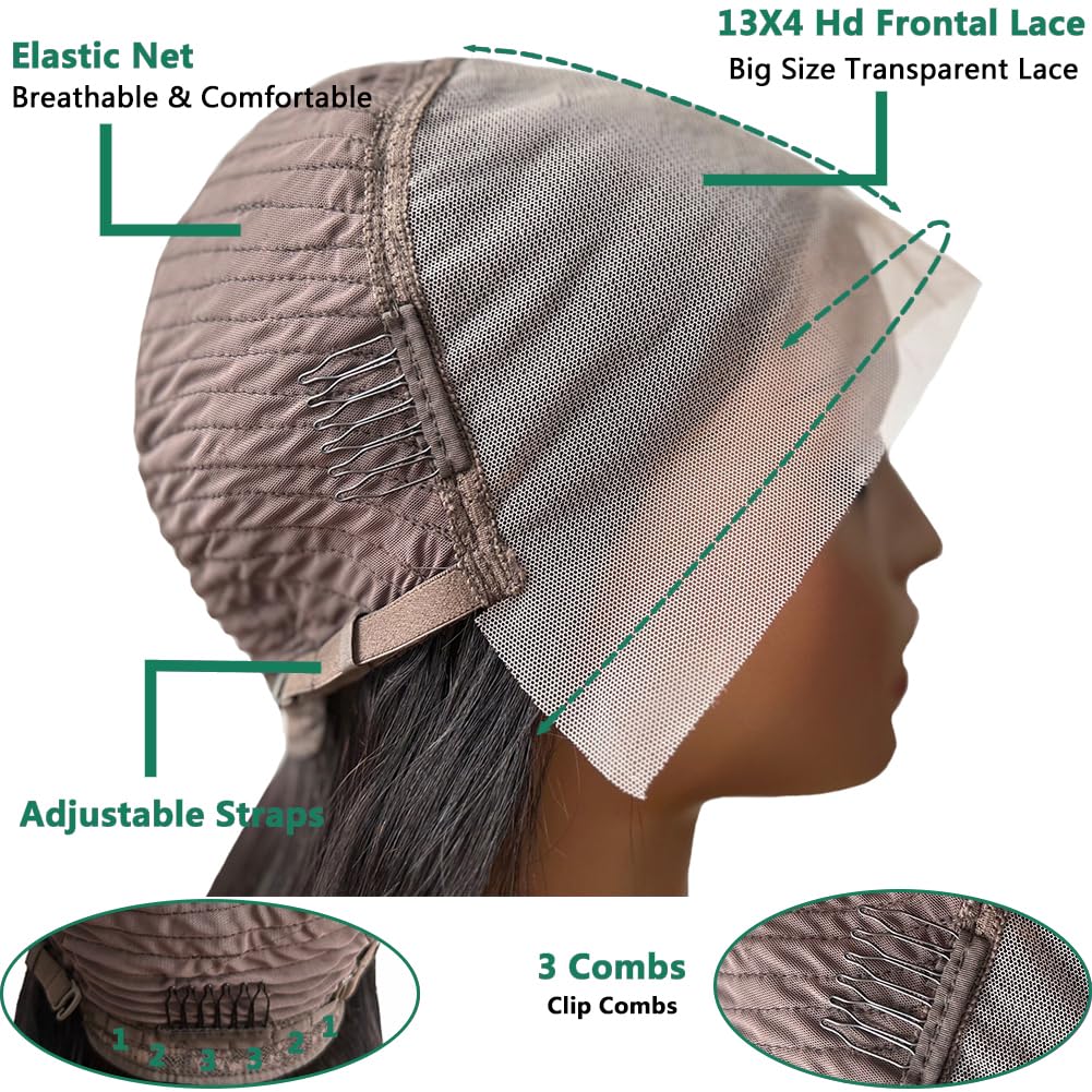 Douyin Bob Wig Human Hair 13x4 Frontal Lace Wig Body Wave HD Lace Front Wigs Human Hair Pre Plucked Glueless Bob Wigs for Women (16 inch, Natural Black)