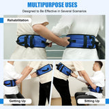 Gait Belt 2 Pack, Rhino Valley gait Belts for Seniors with 7 Handles, 59" Anti-Slip Transfer Belt for Elderly, Elderly Assistance Products, Blue&Black