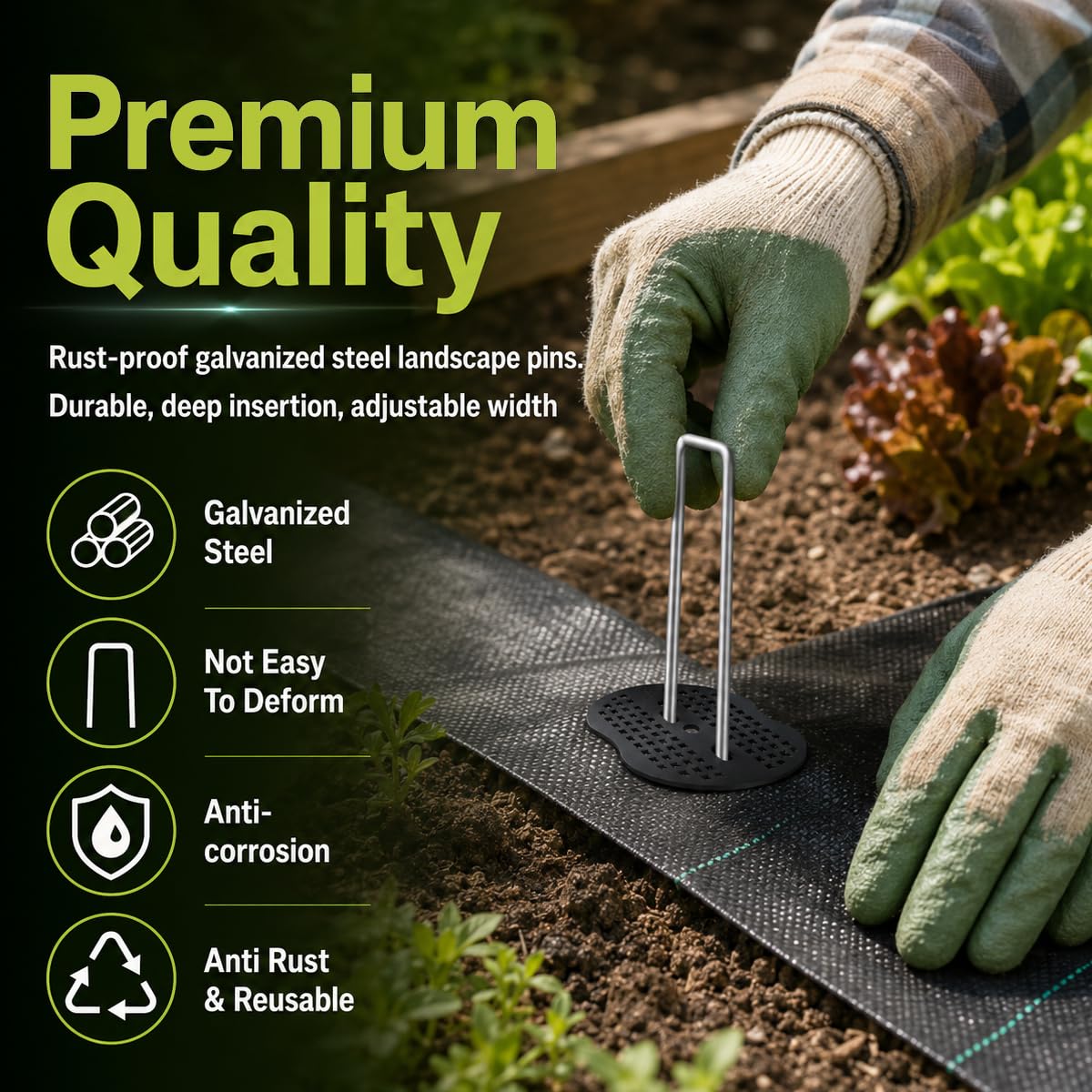 200 Pack Landscape Staples Garden Stakes 6 Inch 11 Gauge Galvanized Landscape Fabric Pins Anti-Rust Landscape Spike Heavy Duty Ground Staples for Weed Barrier, Irrigation Tubing & Lawn Decor