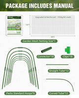 6 Sets Garden Hoops with 10x30 Ft Netting for Raised Beds, 18 Clips