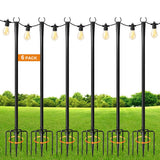 MuliVid 6 Pack 9FT String Light Poles for Outdoor,Metal Lights Hanging Pole Outside with Fork,Light Stand for Patio, Pergola, Garden, Backyard, Yard, Camping Party