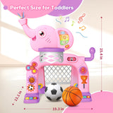 Shemira Toddler Basketball Hoop & Soccer Goal Activity Center Toys with Light & Music,Elephant Toddlers Musical Toys Gift, Baby & Toddlers Christmas Birthday Gift for 1 2 3 Year Old Boys & Girls