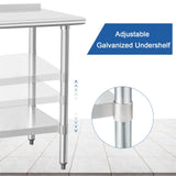 HARDURA Stainless Steel Prep & Work Table 30 x 60 Inches NSF Heavy Duty Commercial with Undershelf and Backsplash, Galvanized Legs for Commercial Food Prep