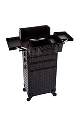 AROUS 5 in 1 Professional Makeup Train Case Aluminum Cosmetic Case Rolling Makeup Case Extra Large Trolley Makeup Travel Organizer, with 360° Swivel Wheels,Black