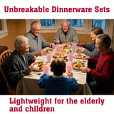 Gudvilla Pink Dinnerware Sets for 8,Pink Plates and Bowls Sets Plastic,Wheat Straw Dinnerware Sets Unbreakable Microwave Safe Lightweight,32 Pcs Christmas Dishes Set for Kids Elderly Kitchen Outdoor