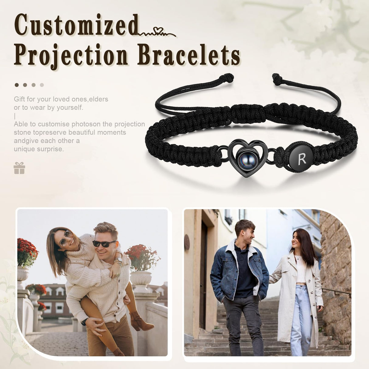 Aiemghsde Custom Bracelets with Picture inside, Personalized Gifts for Men Women, Picture Bracelet Personalized Photo ProjectionBracelet Memorial Gifts for Loved One (Black), adjustable