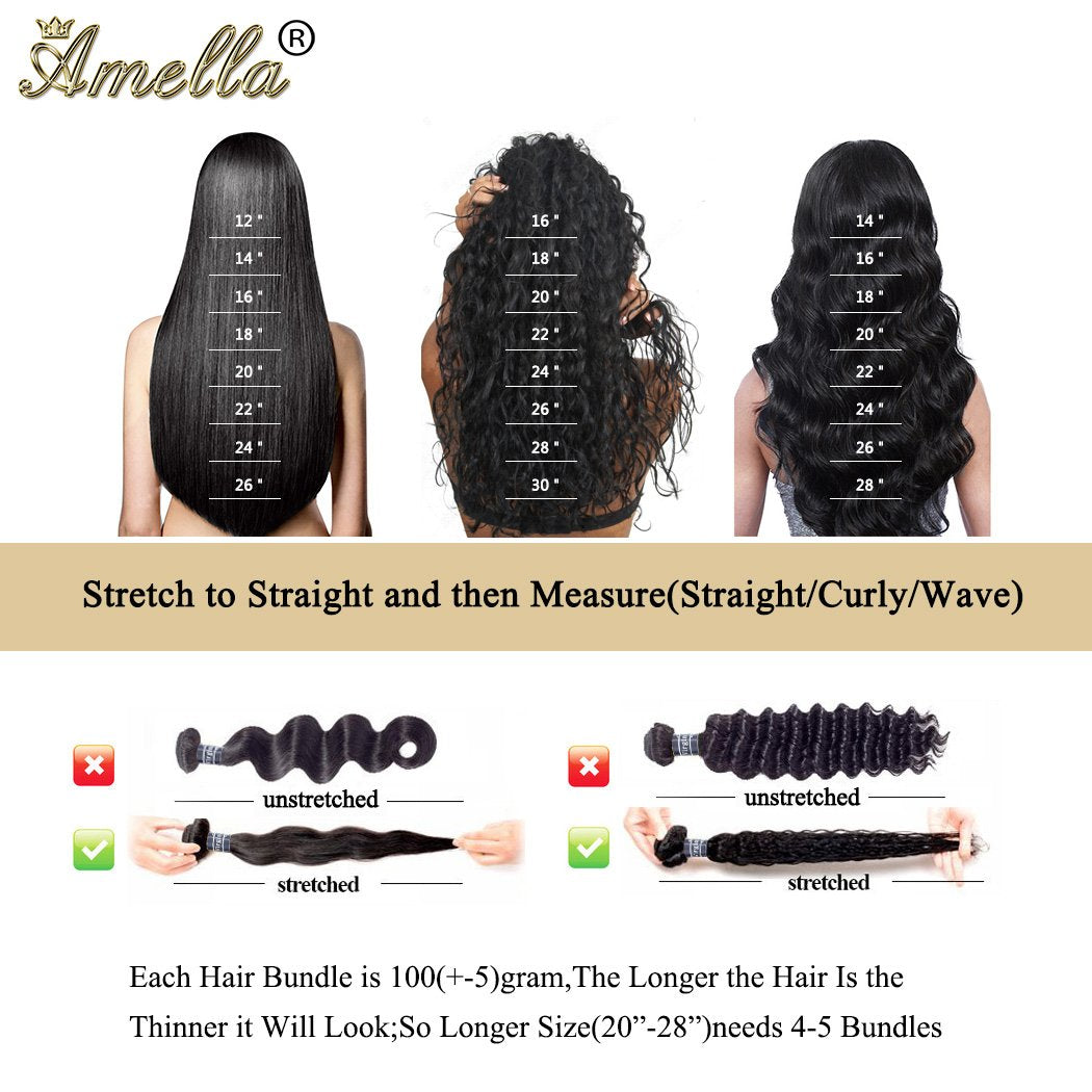 Amella Hair 100% Unprocessed Virgin Brazilian Human Hair Brazilian Body Wave 3 Bundles (18 20 22,300g) Hair Extensions Grade 8A Remy Human Hair Bundles Natural Black Color