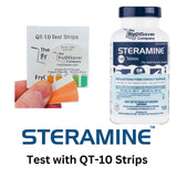 2 Bottles Steramine Sanitizer Tablets - 15x QT-10 Test Strip - Multi Purpose Steramine Sanitizing Tablets for Food Contact Surface in Kitchen, Restaurant & Food Service by FryOilSaver Co. (300 Count)