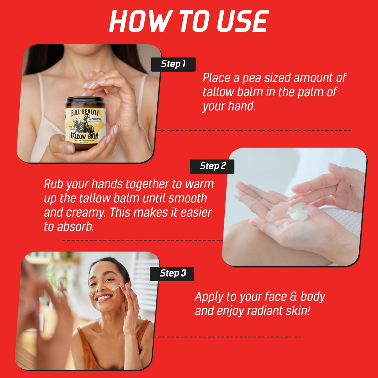 Bull & Beauty Organic Beef Tallow and Honey Balm 7.05oz Organic Beef Tallow for Skin - 100% Grass-Fed Unscented Beef Tallow Moisturizer for Skin & Face with Manuka Honey, Olive Oil & Beeswax