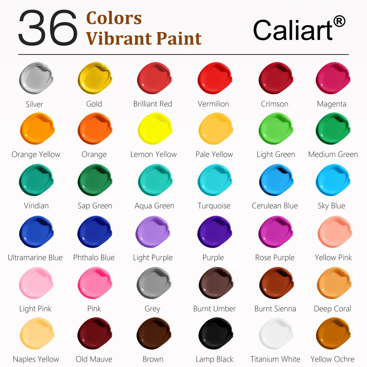 Caliart Acrylic Paint Set of 36 Colors with 12 Brushes