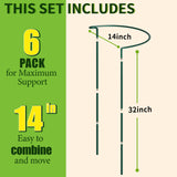 6-Pack Garden Plant Support Cages,14"Diax32"H Heavy Duty Interlinked Half Round Peony Support Rings,Metal Plant Support Stakes for Peony,Tomato,Hydrangea,Rose,Indoor & Outdoor Garden Plant Supports