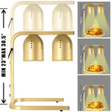 VORIGY Heat Lamp for Food, with Two 250W Bulbs for Fast and Even Heating, Food Heat Lamp with Adjustable Height Stand, Commercial Food Warmer Lamp for Home, Fast Food Restaurant, Buffet, Bakery, Gold