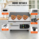 VEVOR Commercial Electric Griddle, 1700W Countertop Flat Top Grill, 14in Stainless Steel Griddle Grill with 2 Shovels and 2 Brushes for Home or Restaurant, 122℉-572 ℉ Adjustable Temp