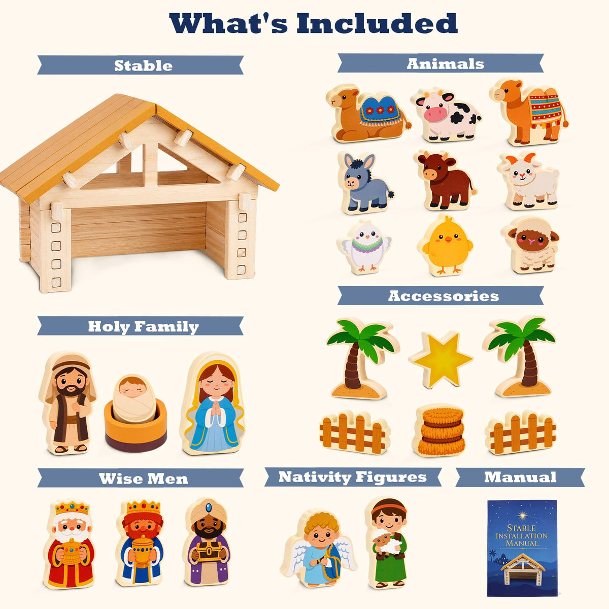Wooden Nativity Advent Calendar 2026 for Kids, Nativity Scene Set Gifts