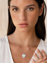 U7 Memorial Photo Locket Necklace, Women Silver Heart Pendant with Engrave
