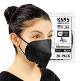 AccuMed BNX KN95 Face Mask Made in USA, KN95 Mask Disposable Particulate Protective Mask, GB2626-2019, Protection Against Dust, Pollen and Haze (20 pcs) (Earloop) (Model: E95M) Black