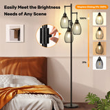 Dimmable Floor Lamp, 3 x 800LM LED Edison Bulbs Included, Farmhouse Industrial Floor Lamp Standing Tree Lamp with Elegant Teardrop Cage Tall Lamps for Living Room Bedroom Office Dining Room-Black