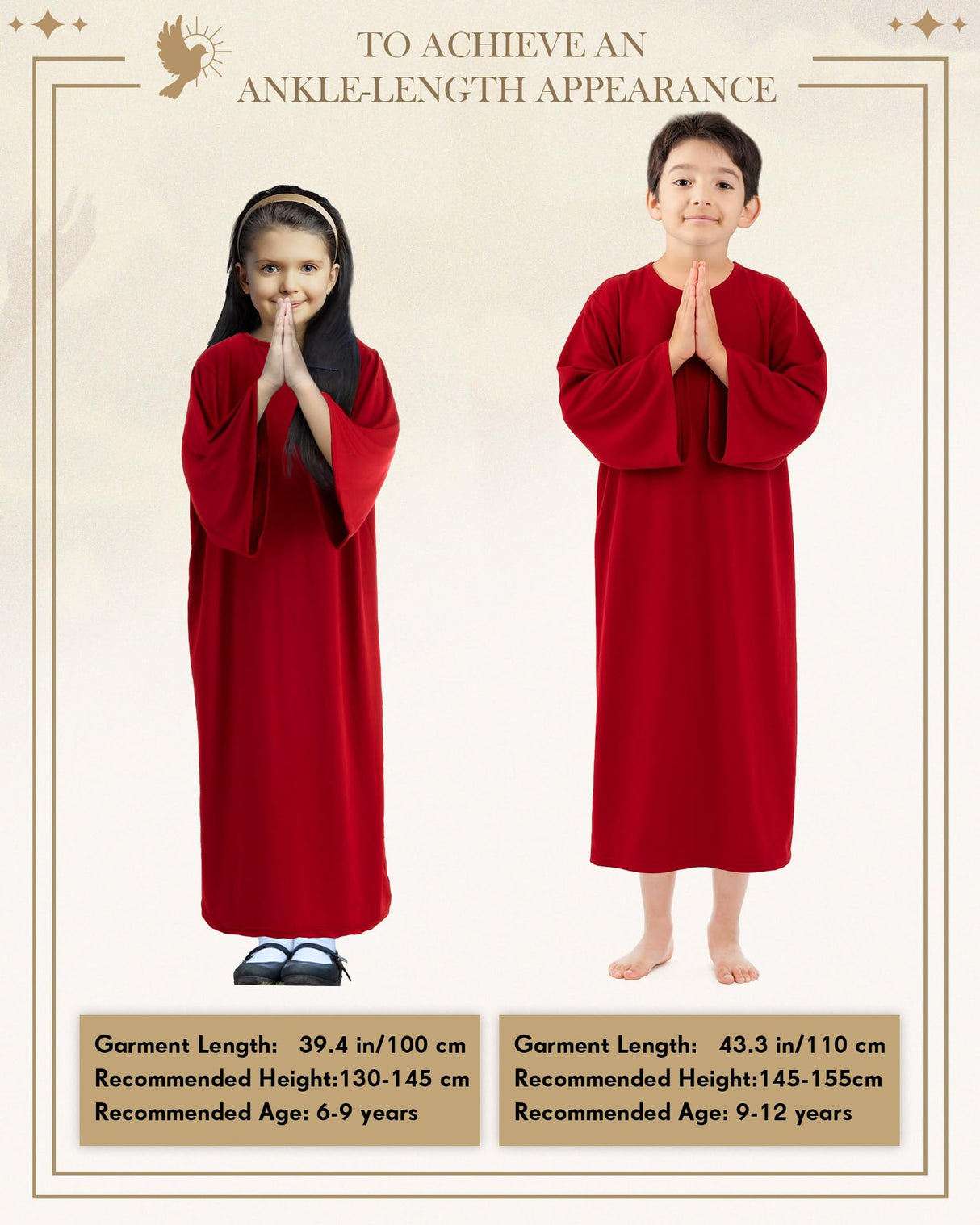 Toulite Nativity Costumes for Kids Shepherd Jesus Halloween Christmas Saint Judge Robe Priest Costumes for Boys Girls(Red,6-9y/39.4 Inches)